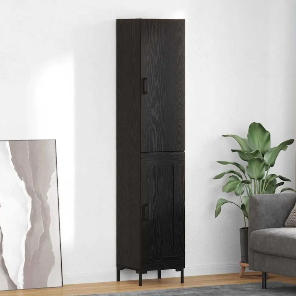 vidaXL Hoge kast Zwart Eiken 34,5 x 34 x 180 cm Bewerkt hout