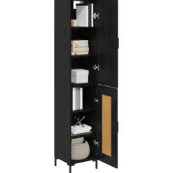 vidaXL Hoge kast Zwart Eiken 34,5 x 34 x 180 cm Bewerkt hout