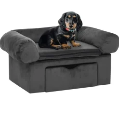 vidaXL Hondenbank met lade 75x50x38 cm pluche donkergrijs