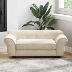 vidaXL Hondenbank 72x45x30 cm pluche crèmekleurig