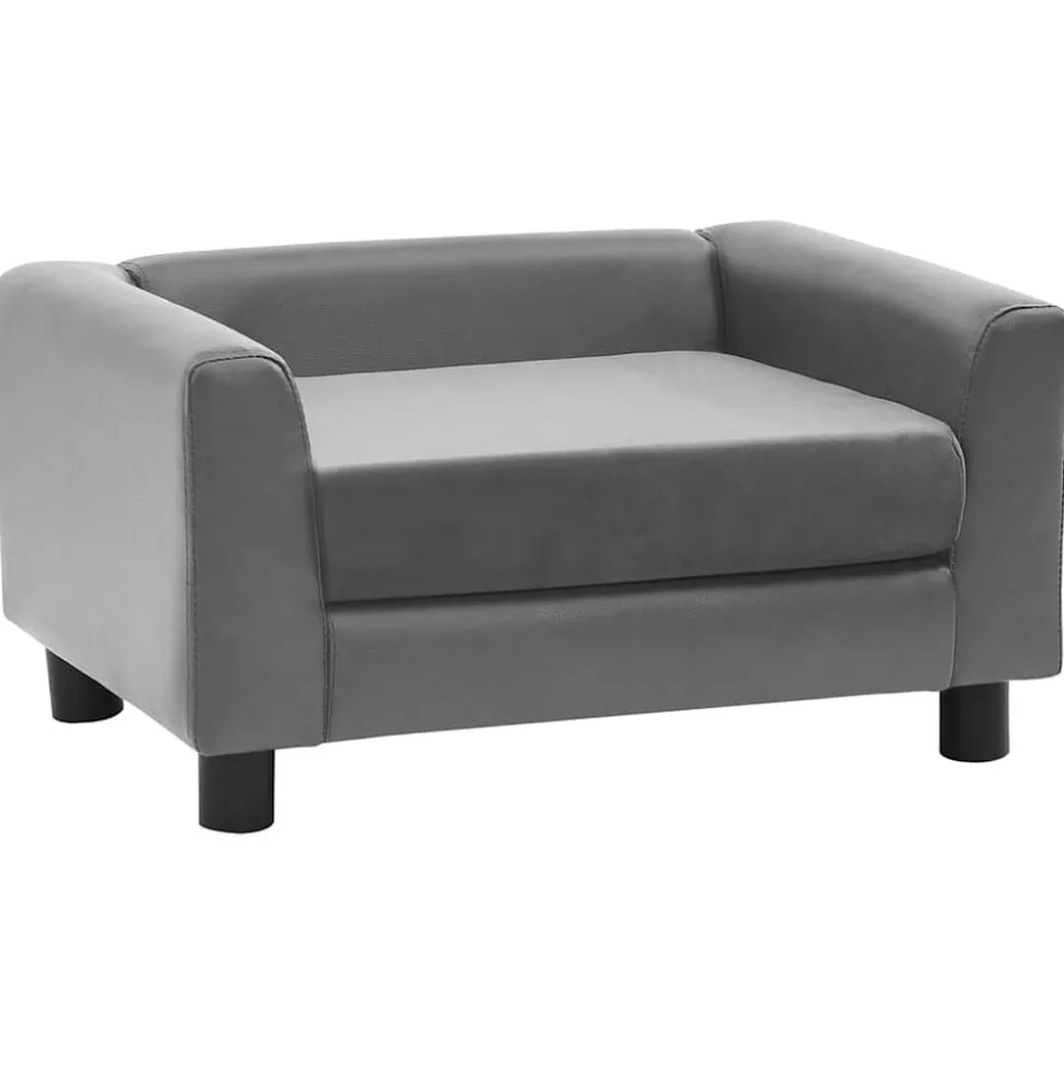 vidaXL Hondenbank 60x43x30 cm pluche en kunstleer grijs