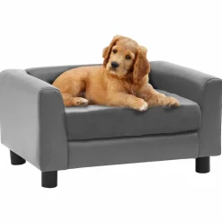 vidaXL Hondenbank 60x43x30 cm pluche en kunstleer grijs