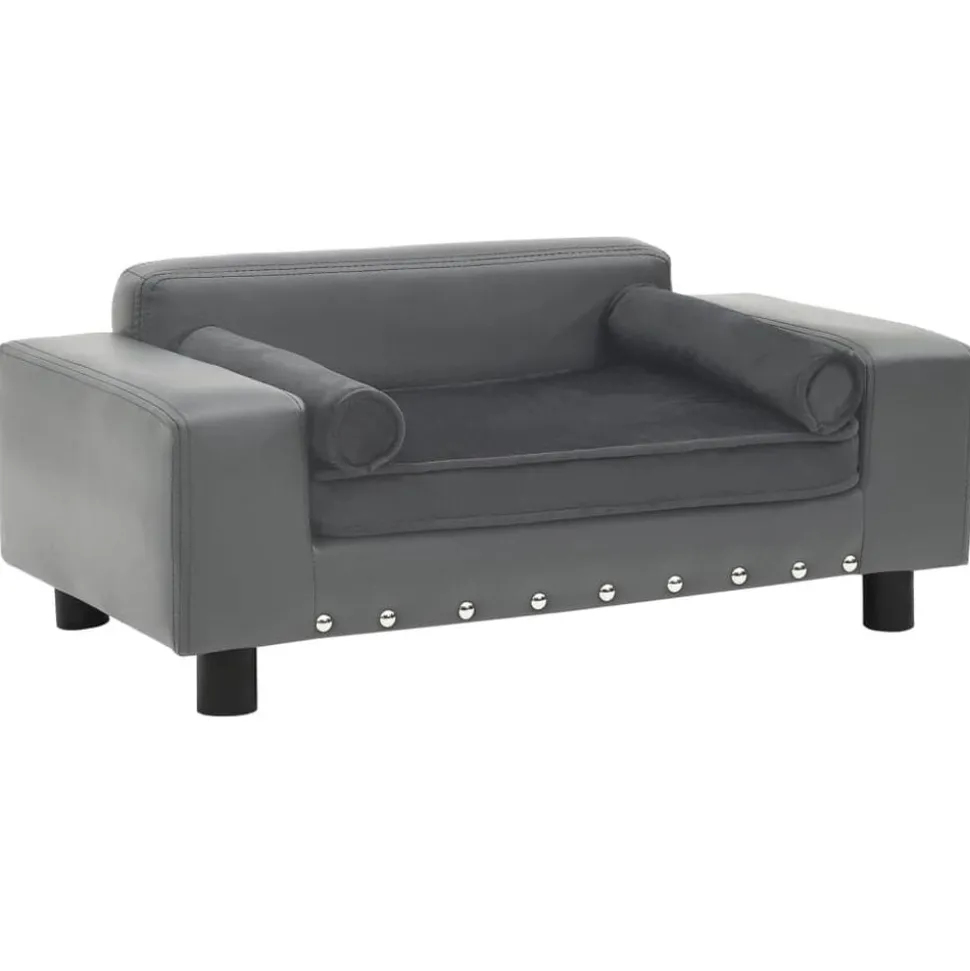 vidaXL Hondenbank 81x43x31 cm pluche en kunstleer grijs
