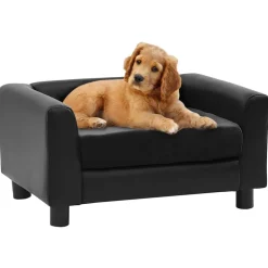vidaXL Hondenbank 60x43x30 cm pluche en kunstleer zwart