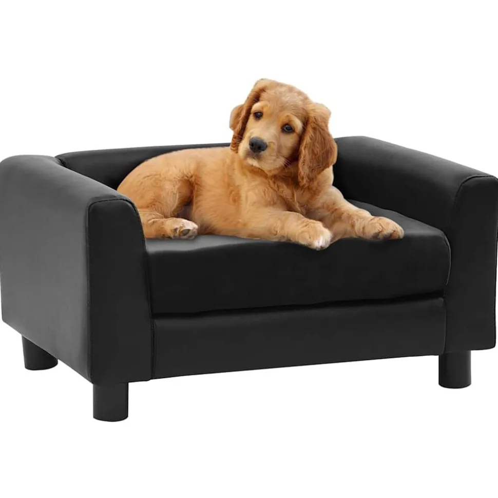 vidaXL Hondenbank 60x43x30 cm pluche en kunstleer zwart