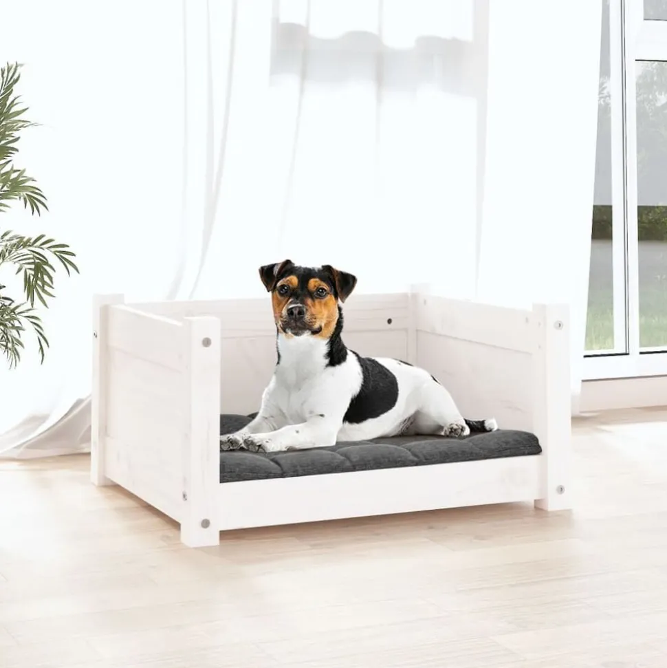 vidaXL Hondenbed Wit 55,5x45,5x28 cm Massief grenenhout
