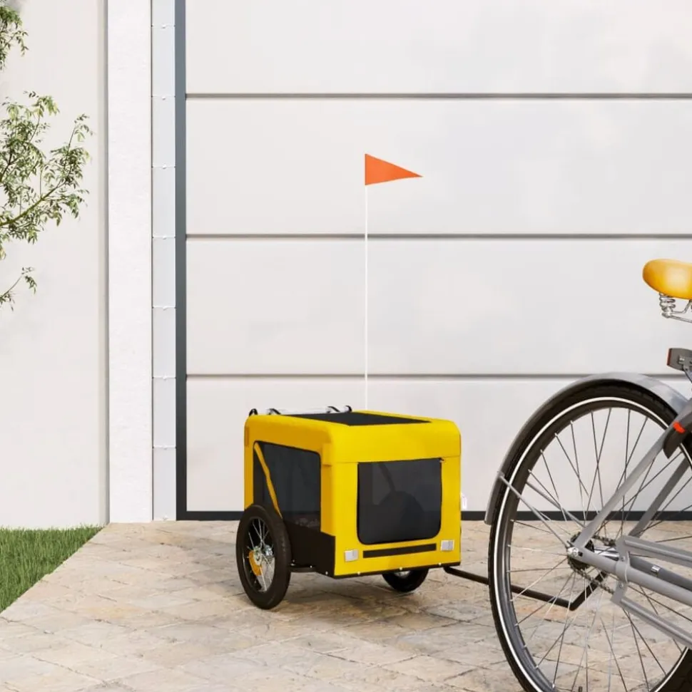 vidaXL Hondenfietstrailer oxford stof en ijzer geel en zwart
