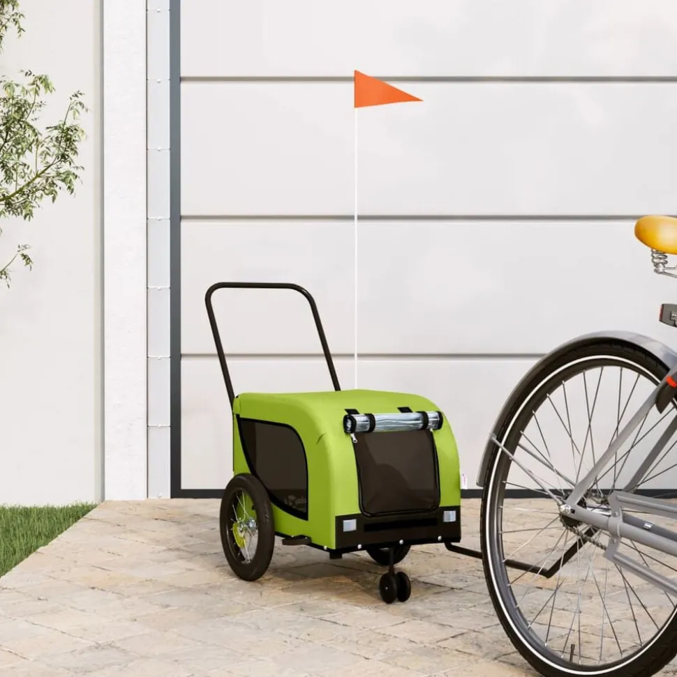 vidaXL Hondenfietstrailer oxford stof en ijzer groen en zwart
