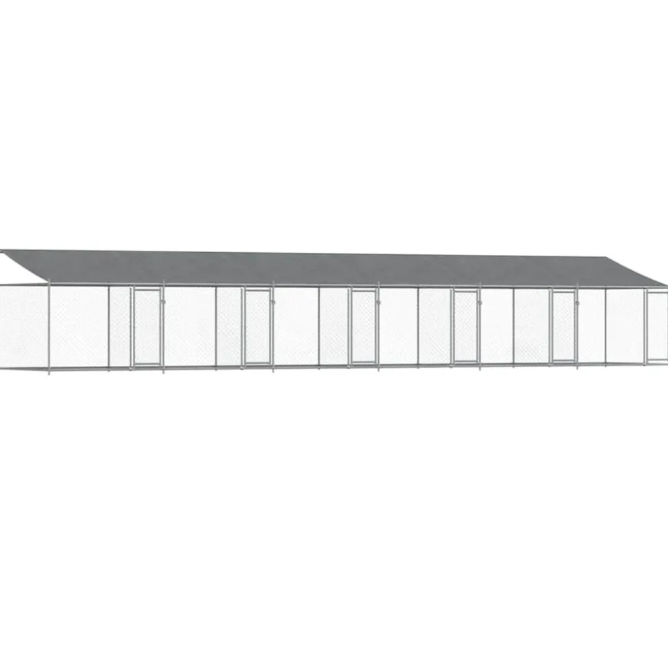 vidaXL Hondenhok met dak en deuren 12x2x2 m gegalvaniseerd staal grijs