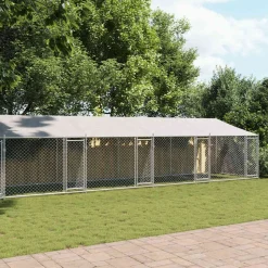 vidaXL Hondenhok met dak en deuren 12x2x2 m gegalvaniseerd staal grijs