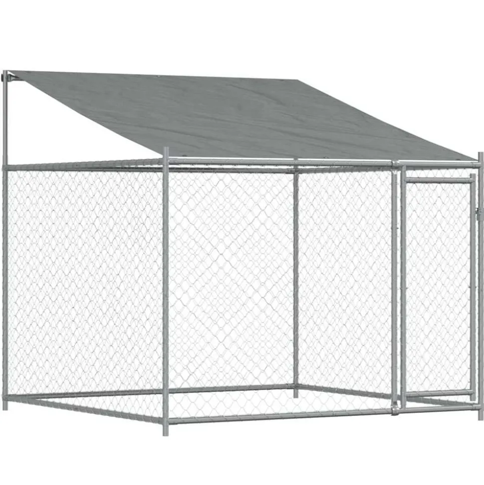 vidaXL Hondenhok met dak en deur 2x2x2 m gegalvaniseerd staal grijs
