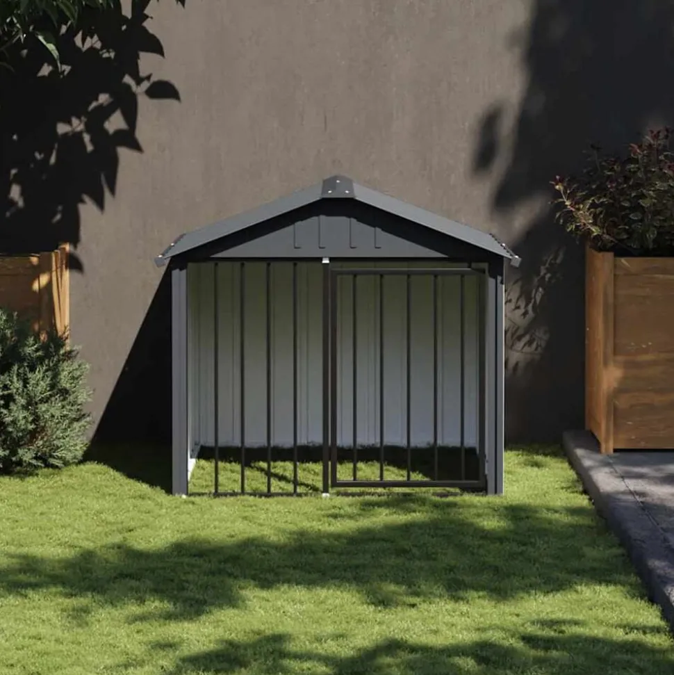 vidaXL Hondenhok met dak 117x103x102 cm gegalvaniseerd staal zwart