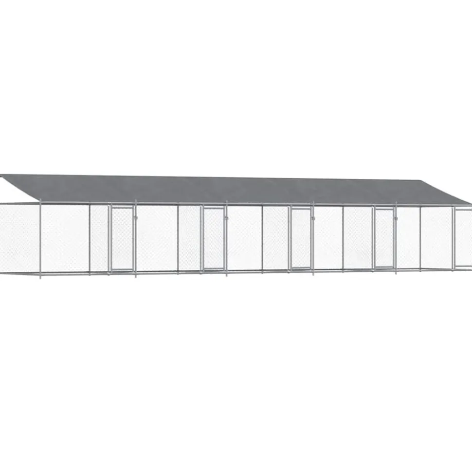 vidaXL Hondenhok met dak en deuren 10x2x2 m gegalvaniseerd staal grijs