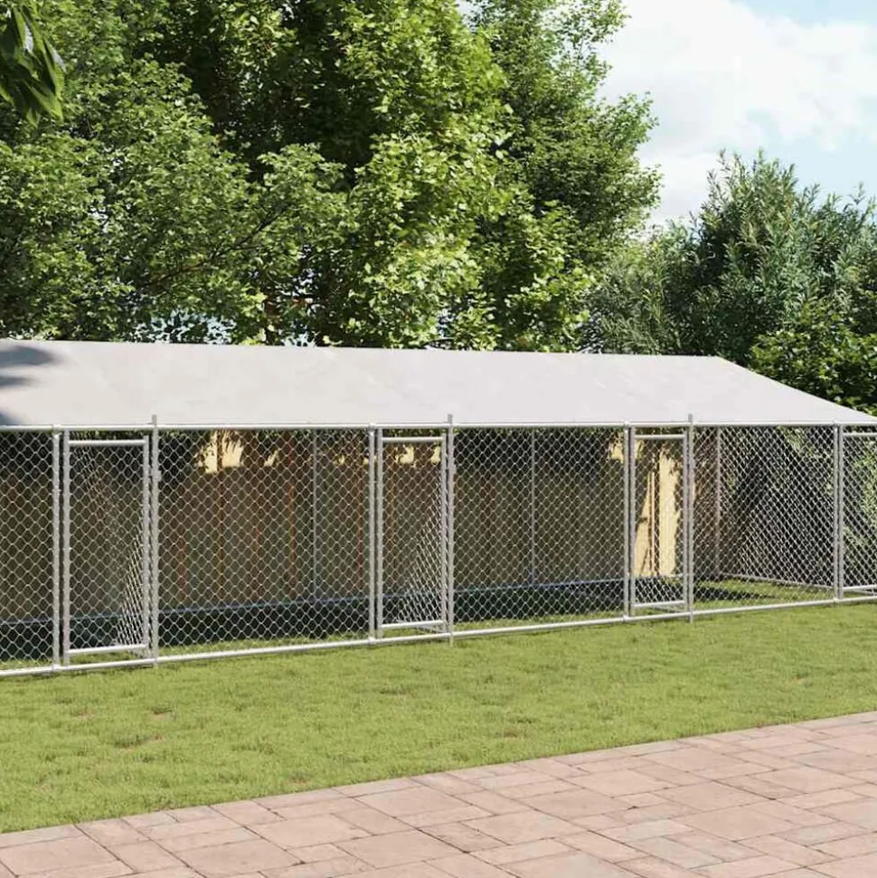vidaXL Hondenhok met dak en deuren 10x2x2 m gegalvaniseerd staal grijs