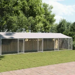 vidaXL Hondenhok met dak en deuren 10x2x2 m gegalvaniseerd staal grijs