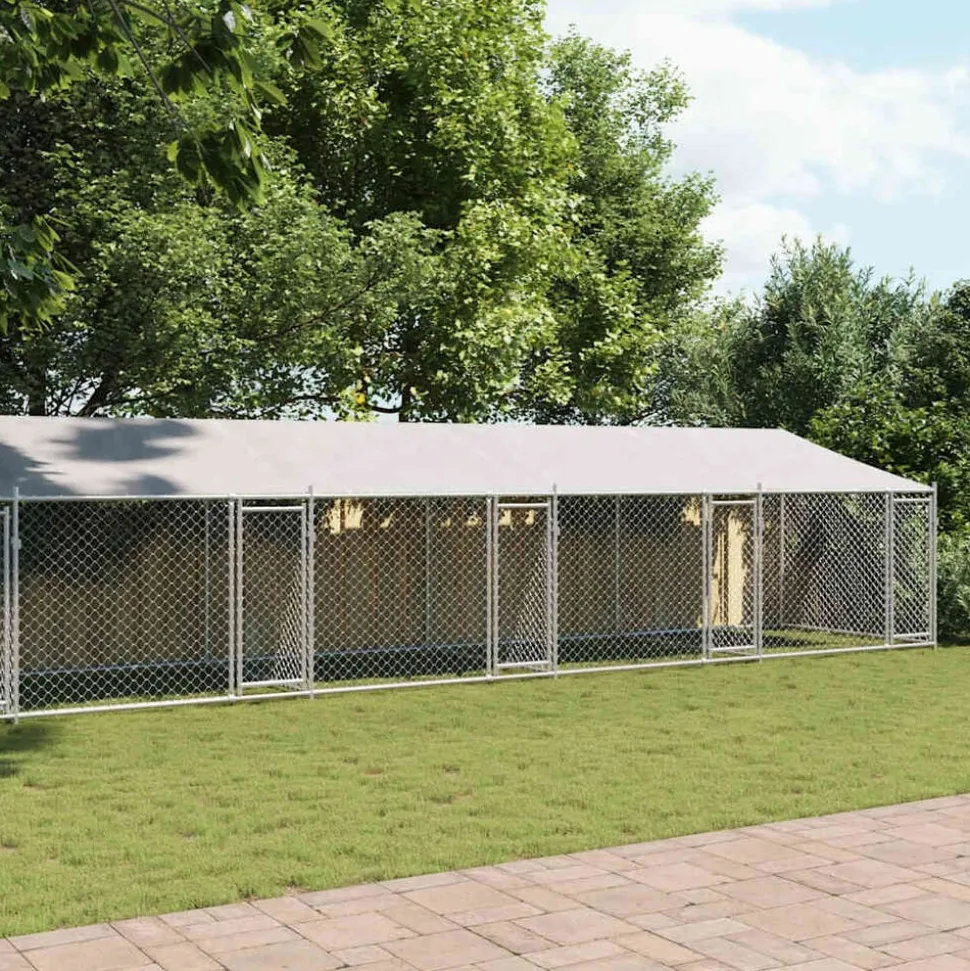 vidaXL Hondenhok met dak en deuren 10x2x2 m gegalvaniseerd staal grijs