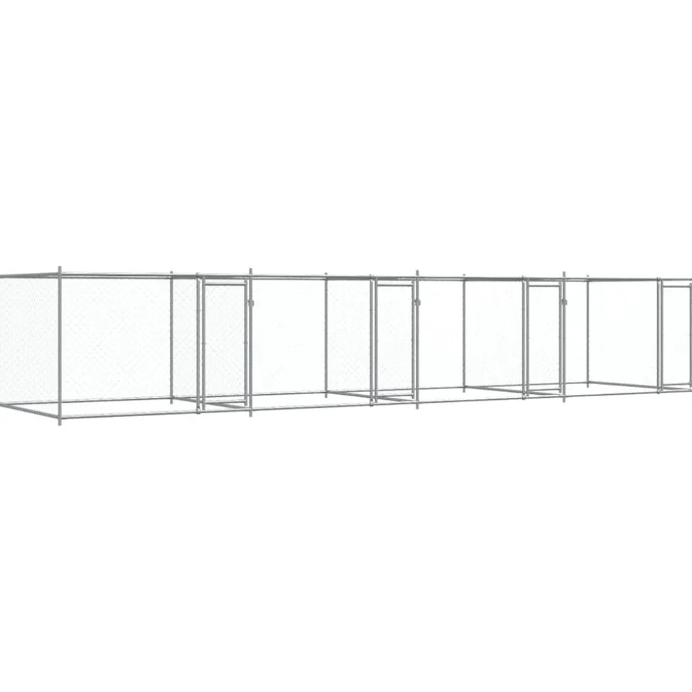 vidaXL Hondenhok met deuren 8x2x1,5 m gegalvaniseerd staal grijs