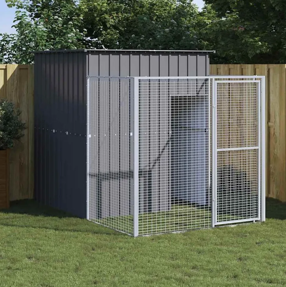 vidaXL Hondenhok met ren 165x251x181 cm gegalvaniseerd staal antraciet