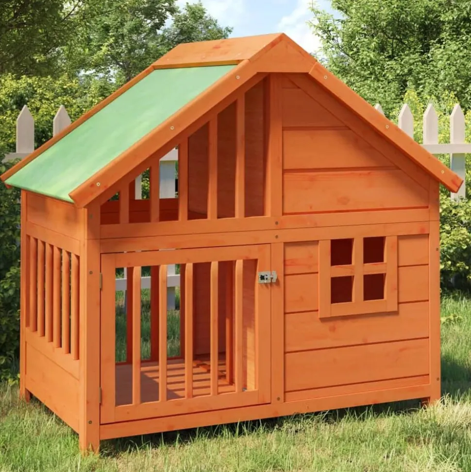 vidaXL Hondenhok 96x60,5x87 cm massief grenenhout bruin