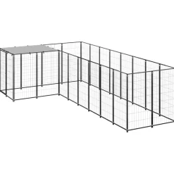 vidaXL Hondenkennel 6,05 m² staal zwart