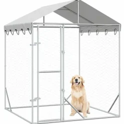 vidaXL Hondenkennel met dak 2x2x2,5 m gegalvaniseerd staal zilver