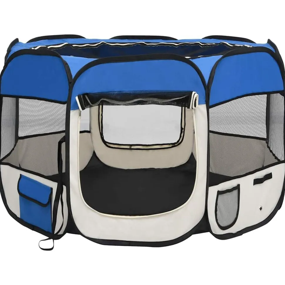 vidaXL Hondenren inklapbaar met draagtas 90x90x58 cm blauw