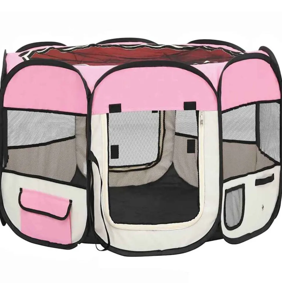 vidaXL Hondenren inklapbaar met draagtas 90x90x58 cm roze