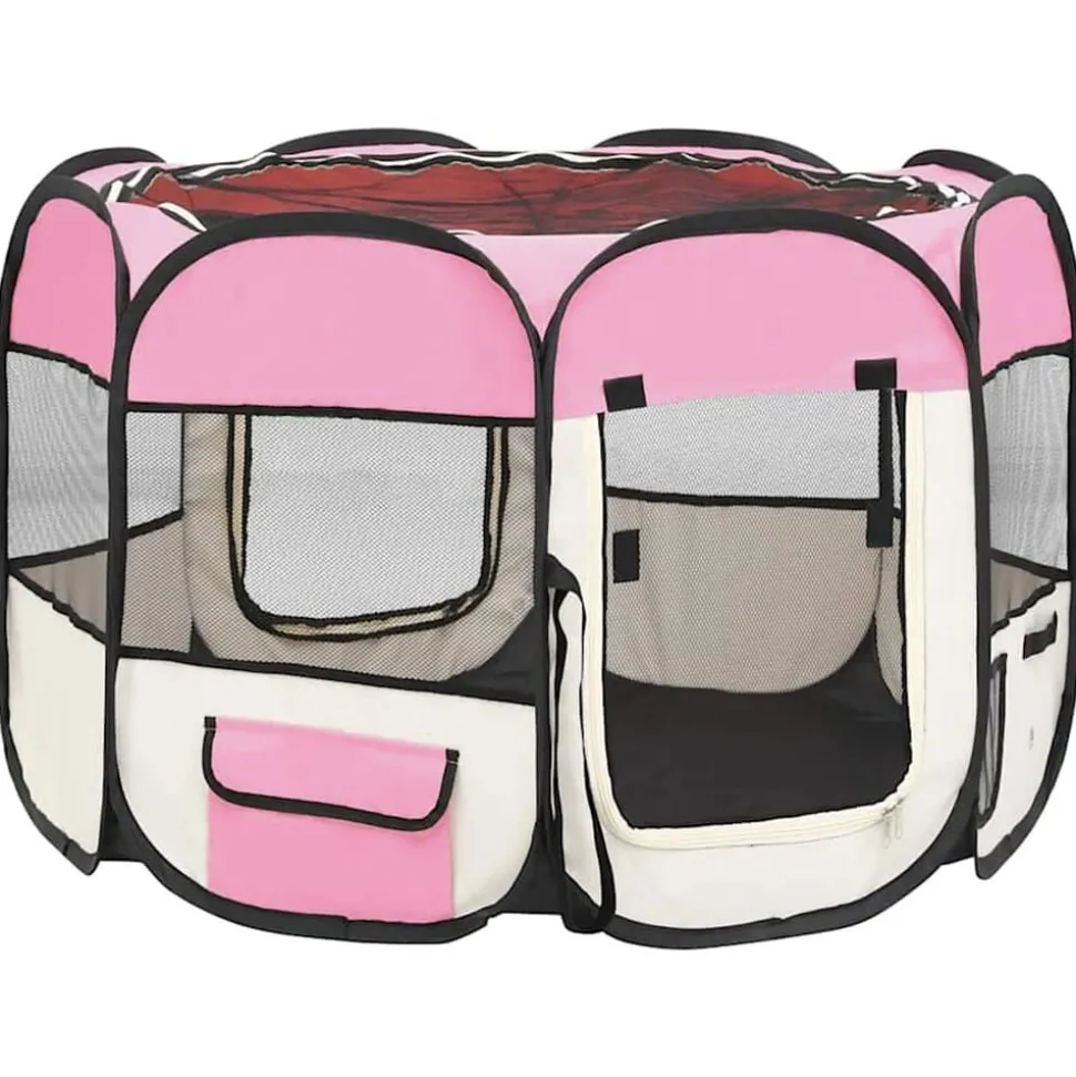 vidaXL Hondenren inklapbaar met draagtas 90x90x58 cm roze