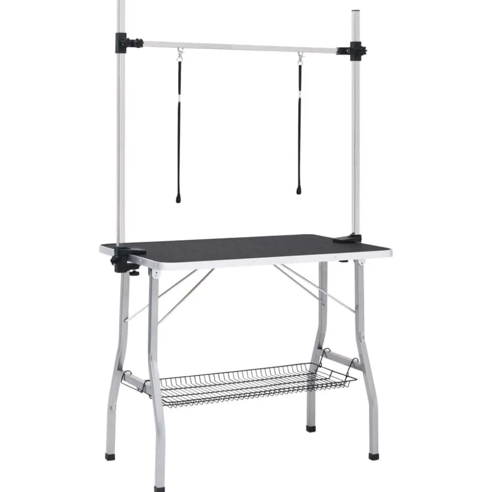 vidaXL Hondentrimtafel verstelbaar met 2 lussen en opbergschap