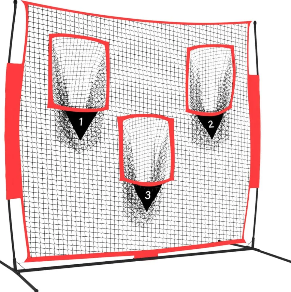 vidaXL Honkbalnet draagbaar 183x105x183 cm Polyester zwart en rood