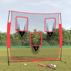 vidaXL Honkbalnet draagbaar 183x105x183 cm Polyester zwart en rood