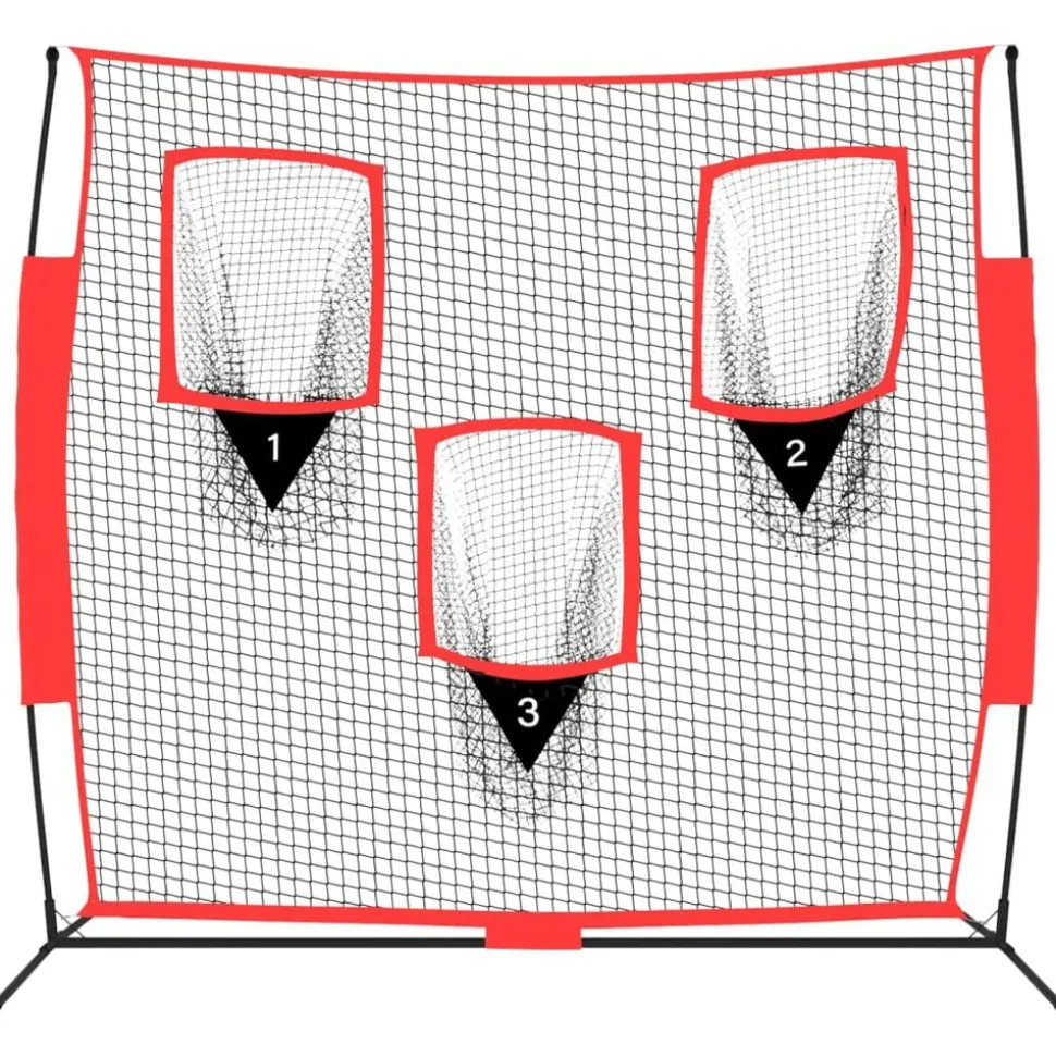vidaXL Honkbalnet draagbaar 183x105x183 cm Polyester zwart en rood