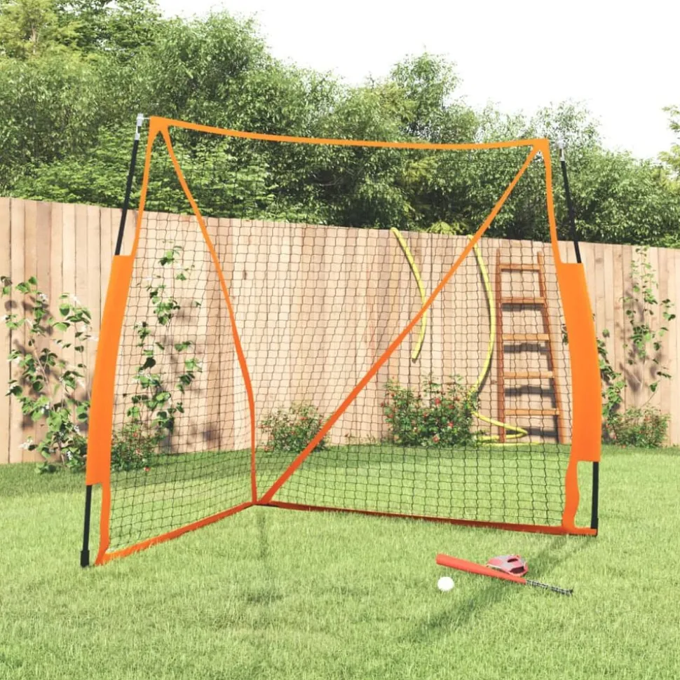 vidaXL Honkbalnet draagbaar 183x182x183cm staal polyester oranje zwart