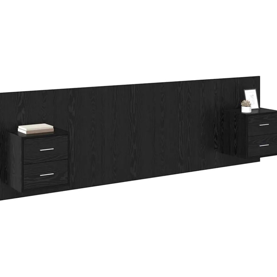 vidaXL Hoofdbord Met Kast met lade 3 stuks Zwart Eiken Bewerkt hout