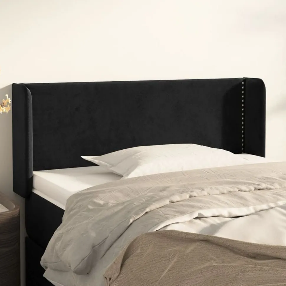 vidaXL Hoofdbord met randen 93x16x78/88 cm fluweel zwart