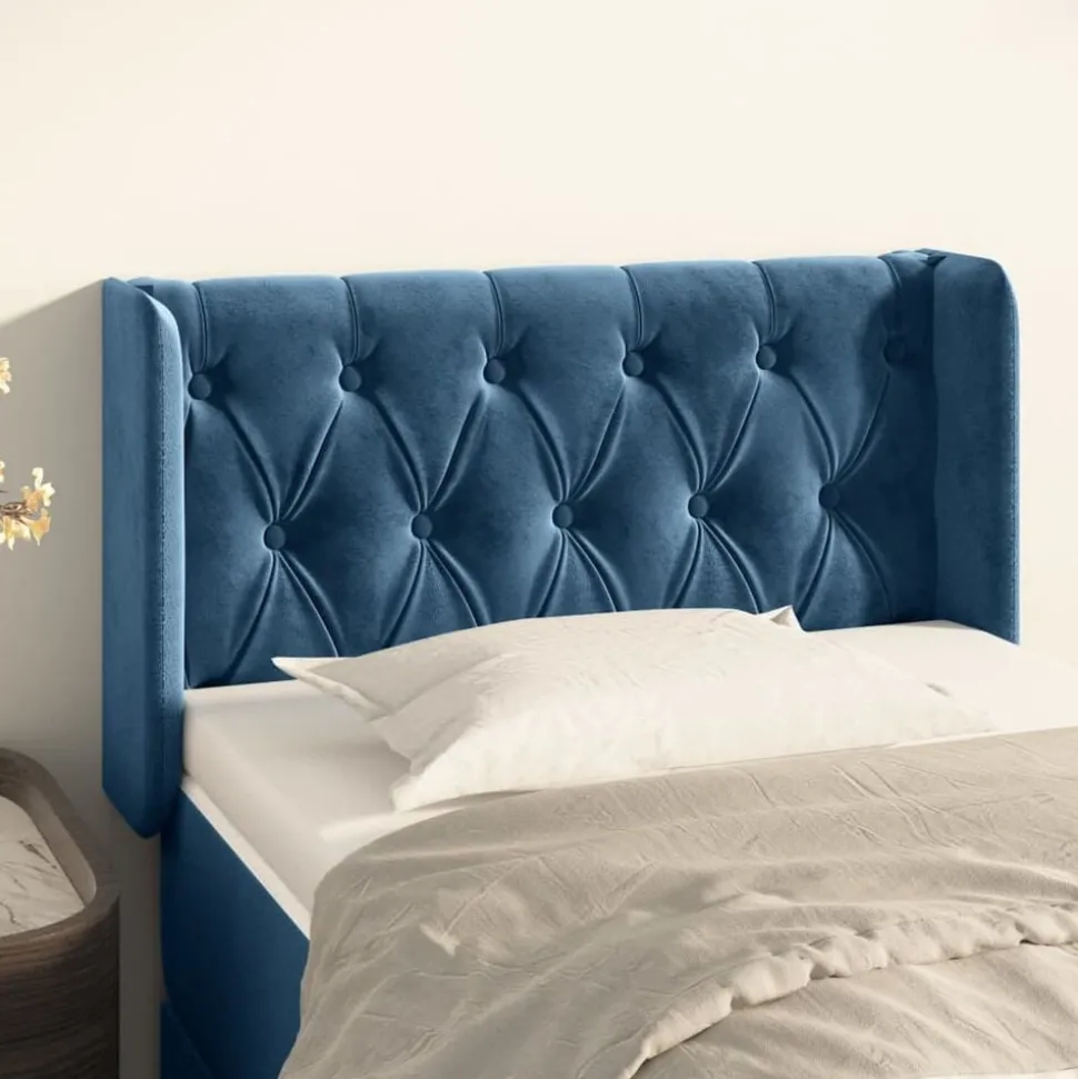 vidaXL Hoofdbord met randen 83x16x78/88 cm fluweel donkerblauw