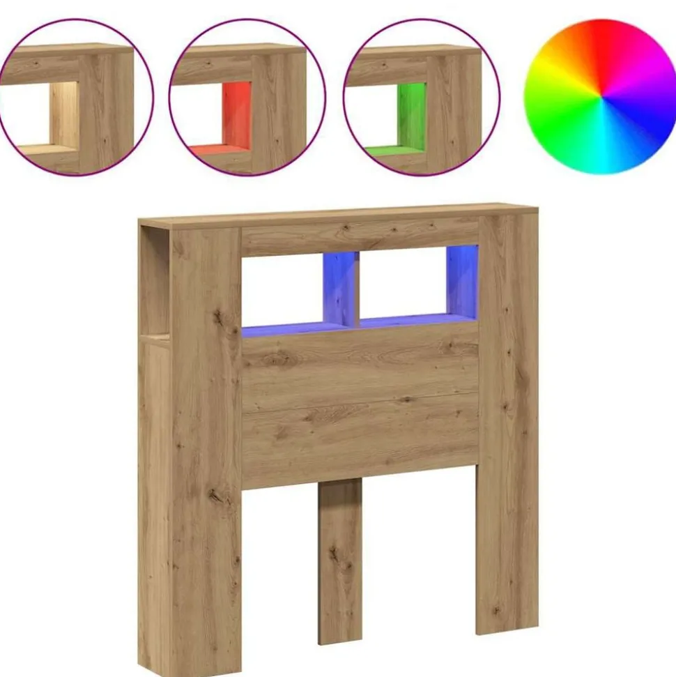 vidaXL Hoofdeinde met LED 100x18,5x103,5 cm hout artisanaal eikenkleur