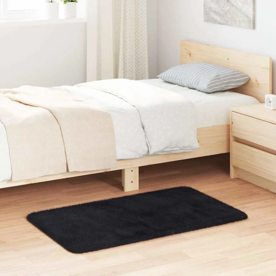 vidaXL Hoogpolig vloerkleed NAVARRA 60x100 cm polyester zwart