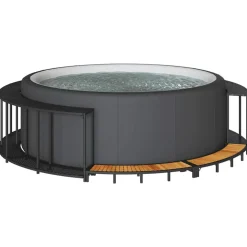 vidaXL Hottub Surround opbergruimte houten opstapje poly rattan zwart