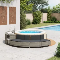 vidaXL Hottub-bankjes met kussens 2 st poly rattan grijs