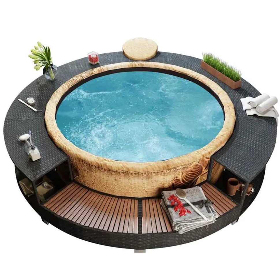 vidaXL Hottub-ombouw poly rattan zwart