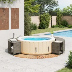 vidaXL Hottub-ombouw poly rattan massief acaciahout grijs
