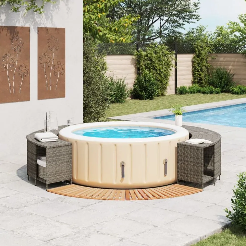 vidaXL Hottub-ombouw poly rattan massief acaciahout grijs