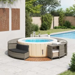 vidaXL Hottub-ombouw poly rattan massief acaciahout grijs