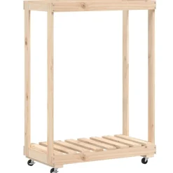 vidaXL Houtblokhouder met wielen 76,5x40x108 cm massief grenenhout