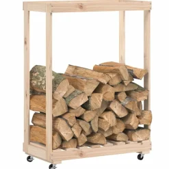 vidaXL Houtblokhouder met wielen 76,5x40x108 cm massief grenenhout