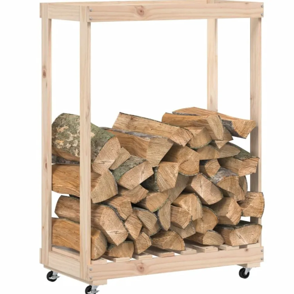 vidaXL Houtblokhouder met wielen 76,5x40x108 cm massief grenenhout