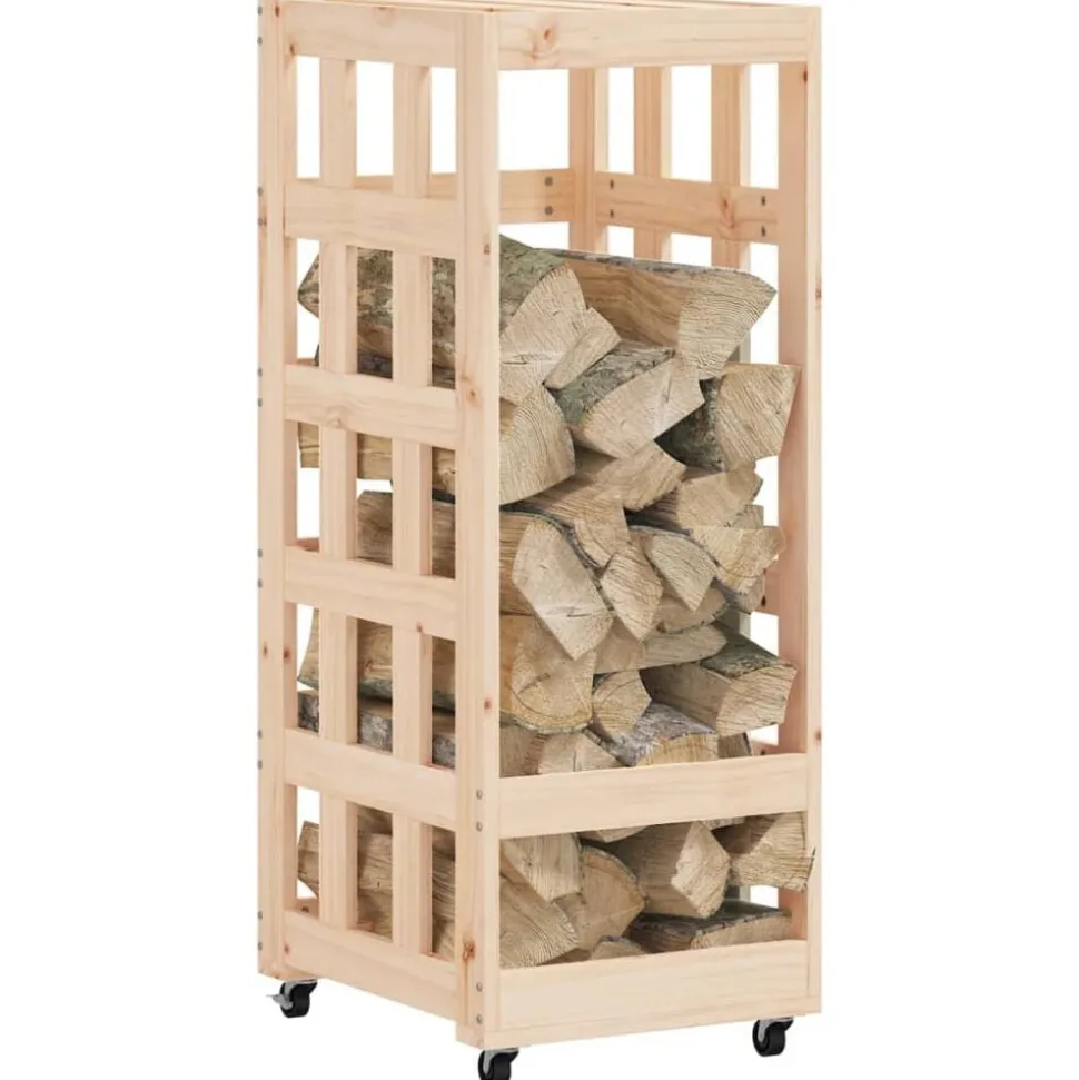 vidaXL Houtblokhouder met wielen 40x49x110 cm massief grenenhout
