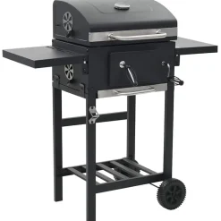 vidaXL Houtskoolbarbecue met onderplank zwart