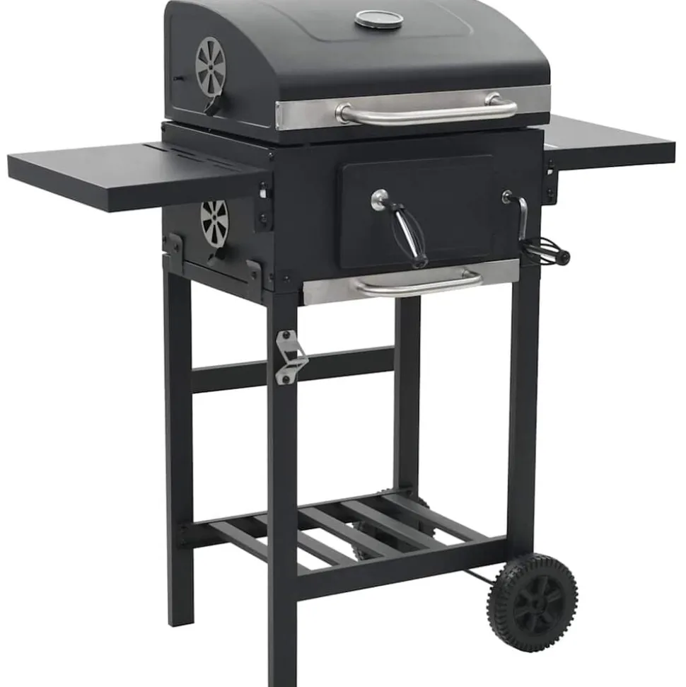 vidaXL Houtskoolbarbecue met onderplank zwart